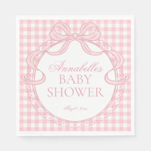 Rosa Gingham-Schmachtlappen-Schleifen-Baby-Shower- Serviette