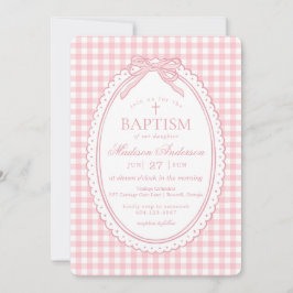 Rosa Gingham-Schmetterlings-Schleife Taufe Einladung