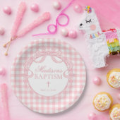 Rosa Gingham-Schmetterlings-Schleife Taufe Pappteller (Party)