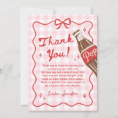Rosa Gingham Sie ist bereit zu knallen Baby Shower Dankeskarte (Vorderseite)
