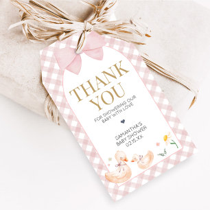 Rosa Gingham Silly Goose Baby Shower Geschenkanhän Geschenkanhänger