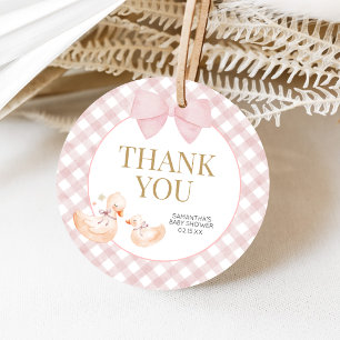 Rosa Gingham Silly Goose Baby Shower Geschenkanhänger