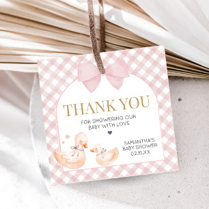 Rosa Gingham Silly Goose Babyparty Geschenkanhänger