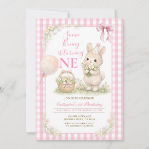 Rosa Gingham Some Bunny Is Turning One Geburtstag Einladung