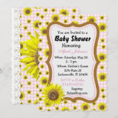 Rosa Gingham Sonnenblume Baby Dusche Invites Einladung (Vorne/Hinten)