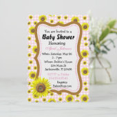 Rosa Gingham Sonnenblume Baby Dusche Invites Einladung (Stehend Vorderseite)