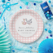 Rosa Gingham-Stiel Baby Shower Papierplatten Pappteller (Party)
