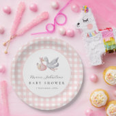 Rosa Gingham-Stiel Baby Shower Papierplatten Pappteller (Party)