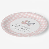 Rosa Gingham-Stiel Baby Shower Papierplatten Pappteller (Schrägansicht)