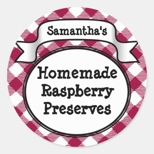 Rosa Gingham Strawberry Jelly Jam Jar/Lid Label Runder Aufkleber (Vorderseite)
