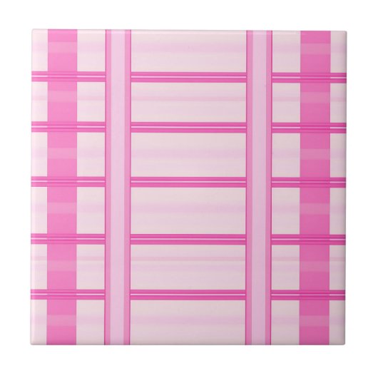 Rosa Gingham-Streifen-Karomuster Fliese (Vorderseite)