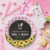 Rosa Gingham & Sunflowers Rustic Baby-Q Dusche Pappteller (Party)