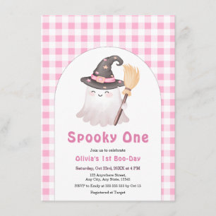 Rosa Gingham Süße Gruselige Erste Halloween Geburt Einladung