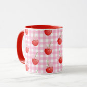 Rosa Gingham Tasse Niedlich Strawberry Print (Vorderseite Links)