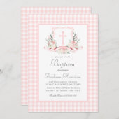 Rosa Gingham Taufe Einladung, Taufe für Mädchen Einladung (Vorne/Hinten)