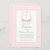 Rosa Gingham Taufe Einladung, Taufe für Mädchen Einladung (Vorne/Hinten)