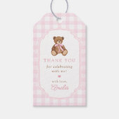 Rosa Gingham-Teddybär Beary Erster Geburtstag Geschenkanhänger (Vorderseite)