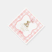 Rosa Gingham-Teddybär-Mädchen-Baby-Party Serviette (Ecke)
