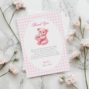 Rosa Gingham Teddybär Neutrale Babyparty Einladung