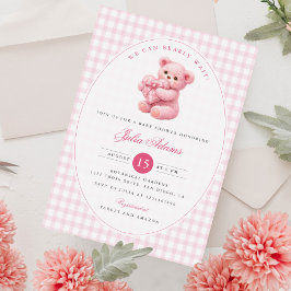 Rosa Gingham Teddybär Neutrale Babyparty Einladung