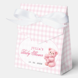 Rosa Gingham Teddybär Neutrale Babyparty Geschenkschachtel
