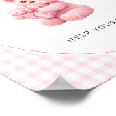 Rosa Gingham Teddybär Neutrale Babyparty Poster (Ecke)