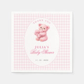 Rosa Gingham Teddybär Neutrale Babyparty Serviette (Vorderseite)