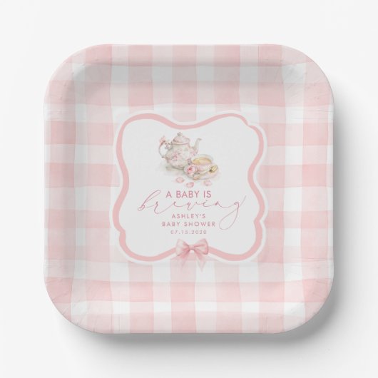 Rosa Gingham-Teeparty-Mädchen-Baby-Party Pappteller (Vorderseite)
