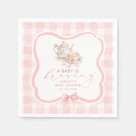 Rosa Gingham-Teeparty-Mädchen-Baby-Party Serviette (Vorderseite)