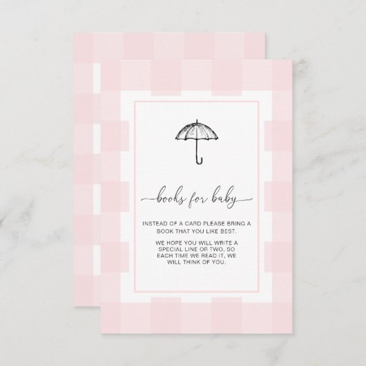 Rosa Gingham Umbrella Books Request Insert Card Einladung (Vorne/Hinten)