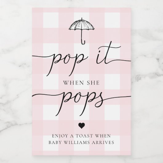 Rosa Gingham Umbrella Pop Es, wenn sie Pop Weinetikett (Einzelnes Label)