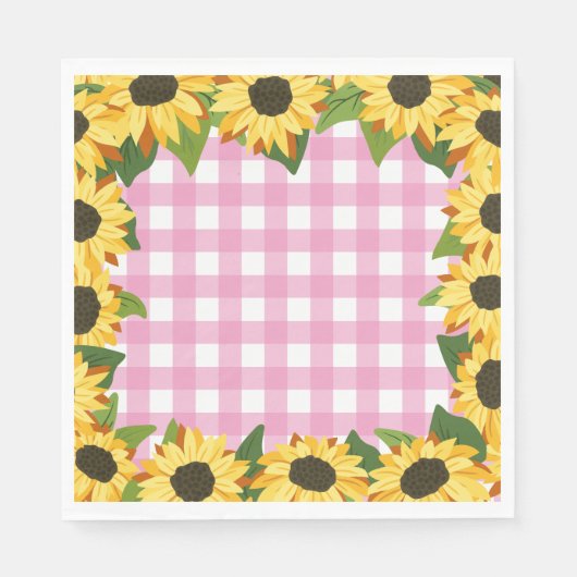 Rosa Gingham und Sonnenblumen Serviette (Vorderseite)