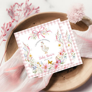 Rosa Gingham Verrückter Gänschen Blumen Baby Showe Serviette