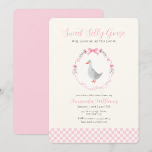 Rosa Gingham-Waldland-Alberner-Gänse-Mädchen-Baby- Einladung