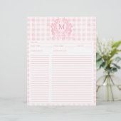 Rosa Gingham Wappen Monogramm Rezept (Stehend Vorderseite)