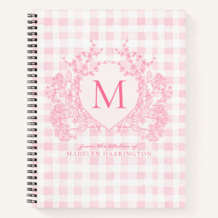 Rosa Gingham Wappen Monogramm Rezept Notizblock