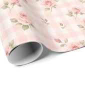 Rosa Gingham-Wasserfarben-Blumen-Geschenkpapier Geschenkpapier (Rolleneckpunkt)