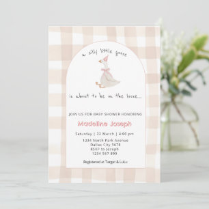 Rosa Gingham-Wasserfarben-Gans-Mädchen-Baby-Party Einladung