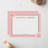 Rosa Gingham Watercolor Garden Mitteilungskarte (Vorderseite/Rückseite Beispiel)