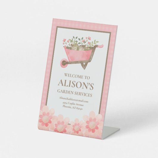 Rosa Gingham Watercolor Garden Sockelschild (Vorderseite)