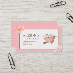Rosa Gingham Watercolor Garden Visitenkarte