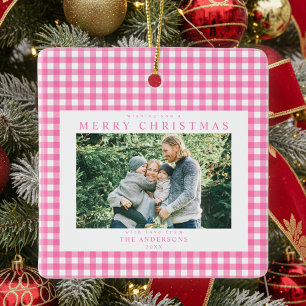 Rosa Gingham-Weihnachten 2 Foto Keramikornament