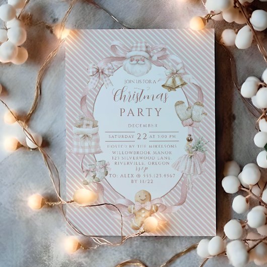 Rosa Gingham Weihnachten Einladung