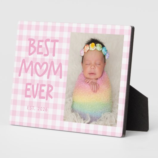 Rosa Gingham Whimsical Heart Beste Mutter Aller Ze Fotoplatte (Seite)