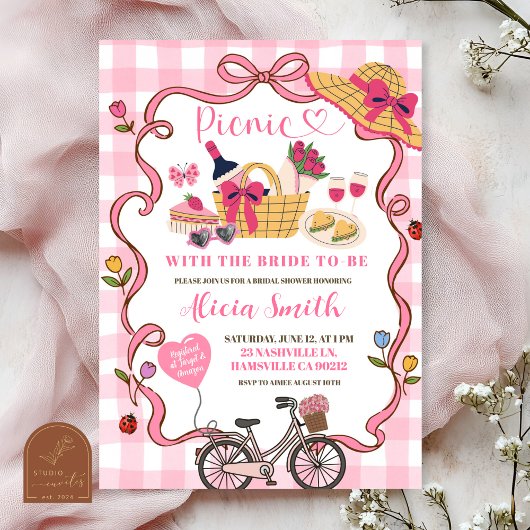 Rosa Gingham Whimsical-Picknick-Junggesellinnenabs Einladung
