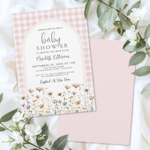 Rosa Gingham-Wildflower-Baby-Party Einladung