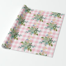Rosa Gingham-Wildflower-Babyparty-Geschenkpapier
