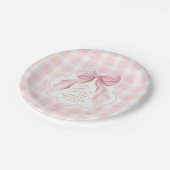 Rosa Gingham-Wimpern-Bogen Mädchen Baby Shower Pappteller (Schrägansicht)