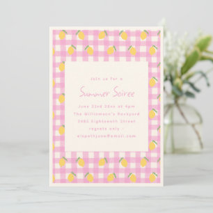 Rosa Gingham-Zitronen-Frucht-Sommer-Soiree-Party  Einladung