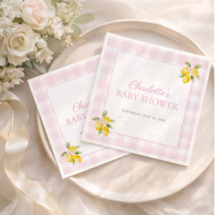 Rosa Gingham-Zitronen-Mädchen-Baby-Shower-Serviett Serviette
